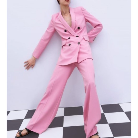 zara pink double breasted blazer